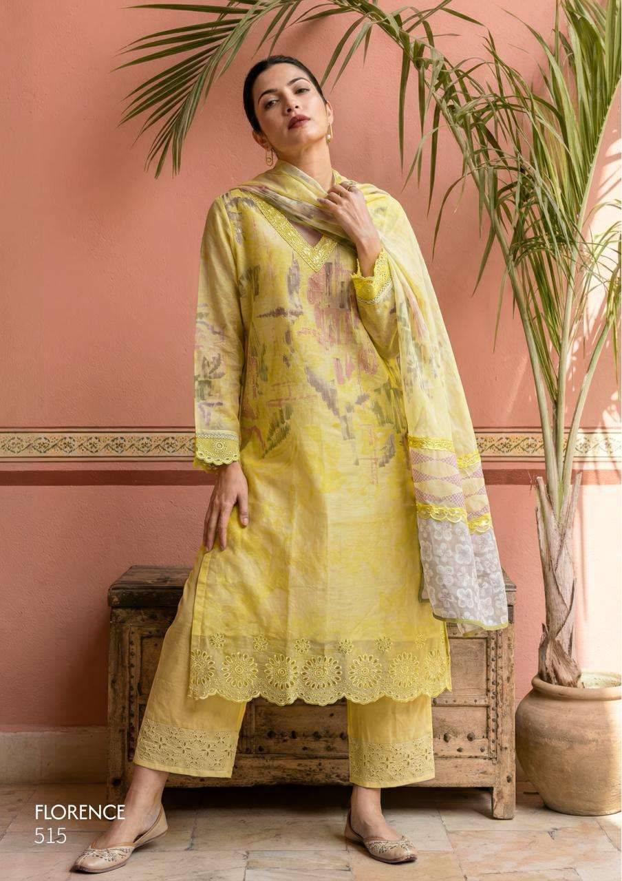FLORENCE By T&M 515 TO 521 Beautiful Festive Suits Stylish Colorful Fancy Casual Wear Organdy Digital Print Dresses At Wholesale Price